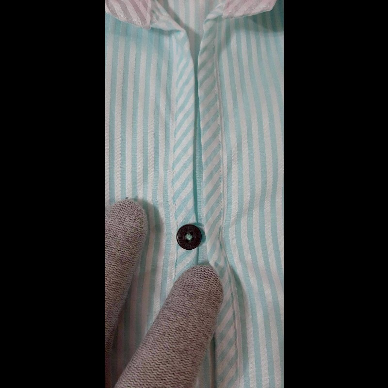 絕版BURBERRY 博柏利 BLACK LABEL 黑標 戰馬 男綠白條紋半開襟七分袖襯衫2號-5