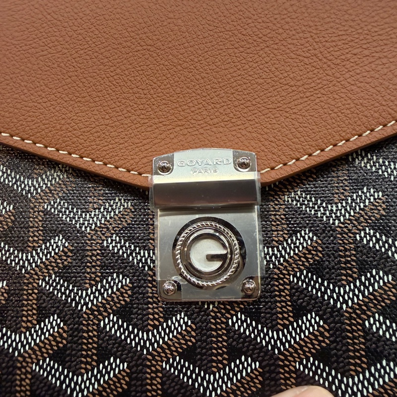 Goyard PVC咖牛皮銀釦Chypre 6卡斜背WOC-1