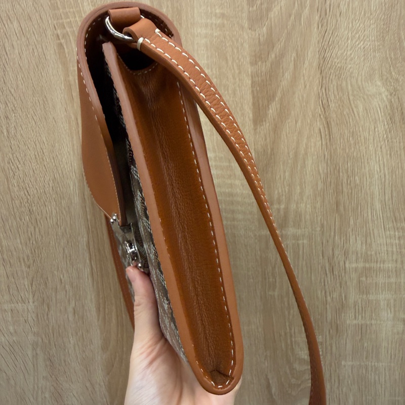 Goyard PVC咖牛皮銀釦Chypre 6卡斜背WOC-2