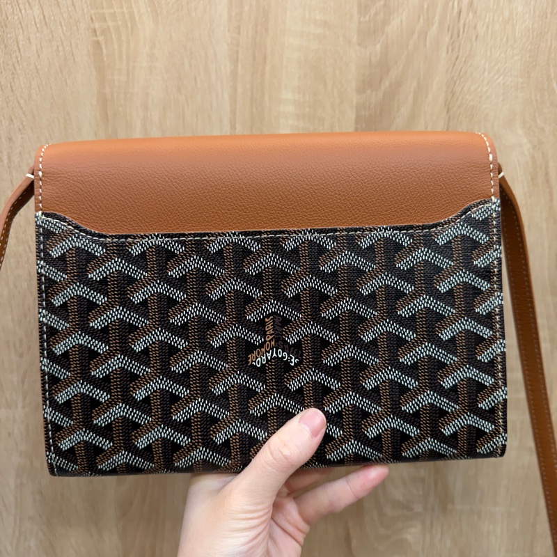 Goyard PVC咖牛皮銀釦Chypre 6卡斜背WOC-5