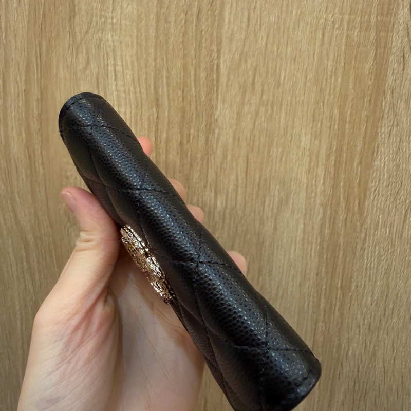 Chanel 黑荔枝牛皮波浪Logo下蓋卡包AP4254-4