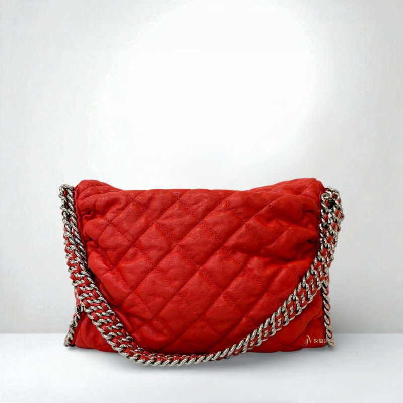 CHANEL紅色牛皮銀釦粗練肩背包-3