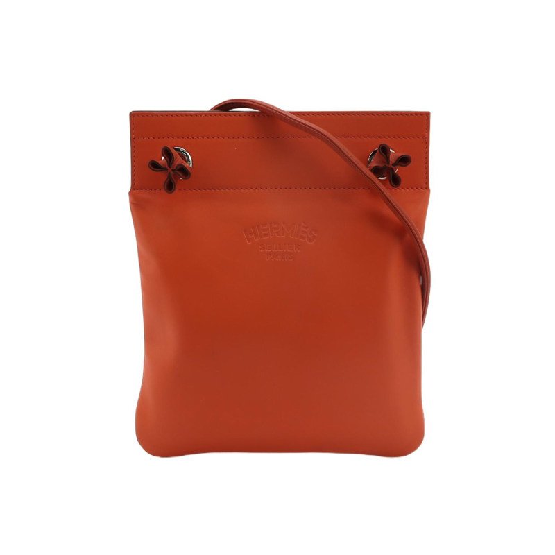 Hermes Aline迷你結飾馬夫包單肩包Milo羊皮銀扣9J火焰橙Z刻-0