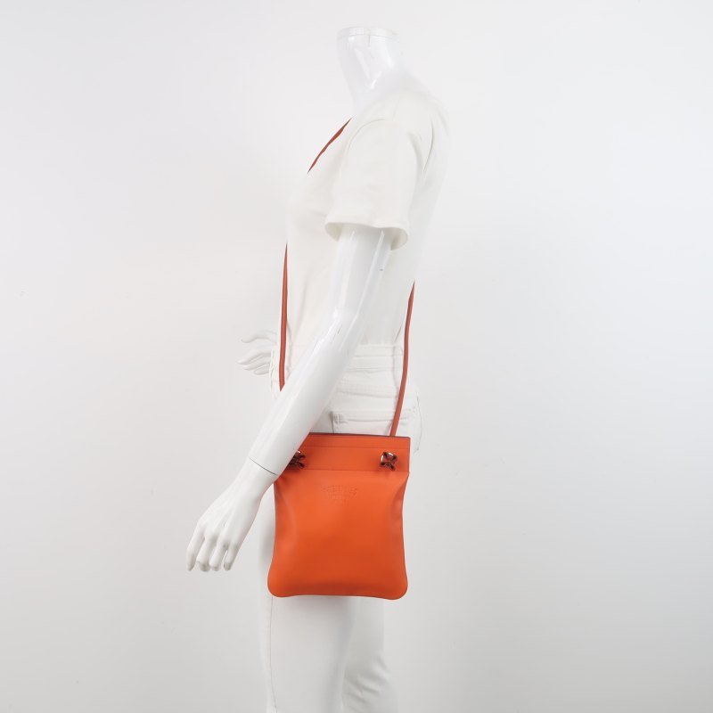 Hermes Aline迷你結飾馬夫包單肩包Milo羊皮銀扣9J火焰橙Z刻-1