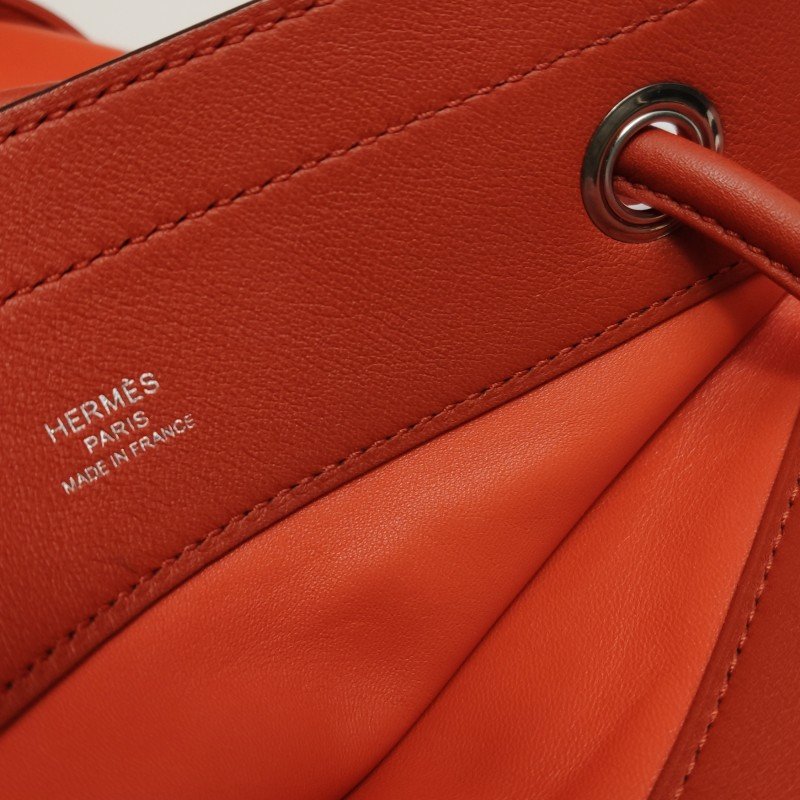 Hermes Aline迷你結飾馬夫包單肩包Milo羊皮銀扣9J火焰橙Z刻-9