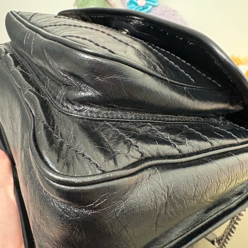 YSL niki 新款D扣 中號 斜背 側背包 黑銀-15