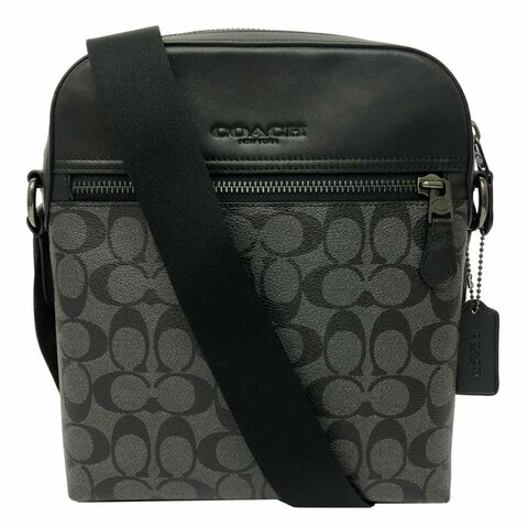 【全新】COACH C LOGO前拉鍊男款斜背包(黑灰)