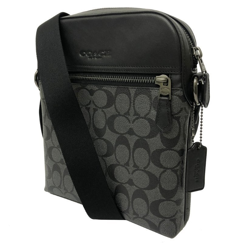 【全新】COACH C LOGO前拉鍊男款斜背包(黑灰)-1