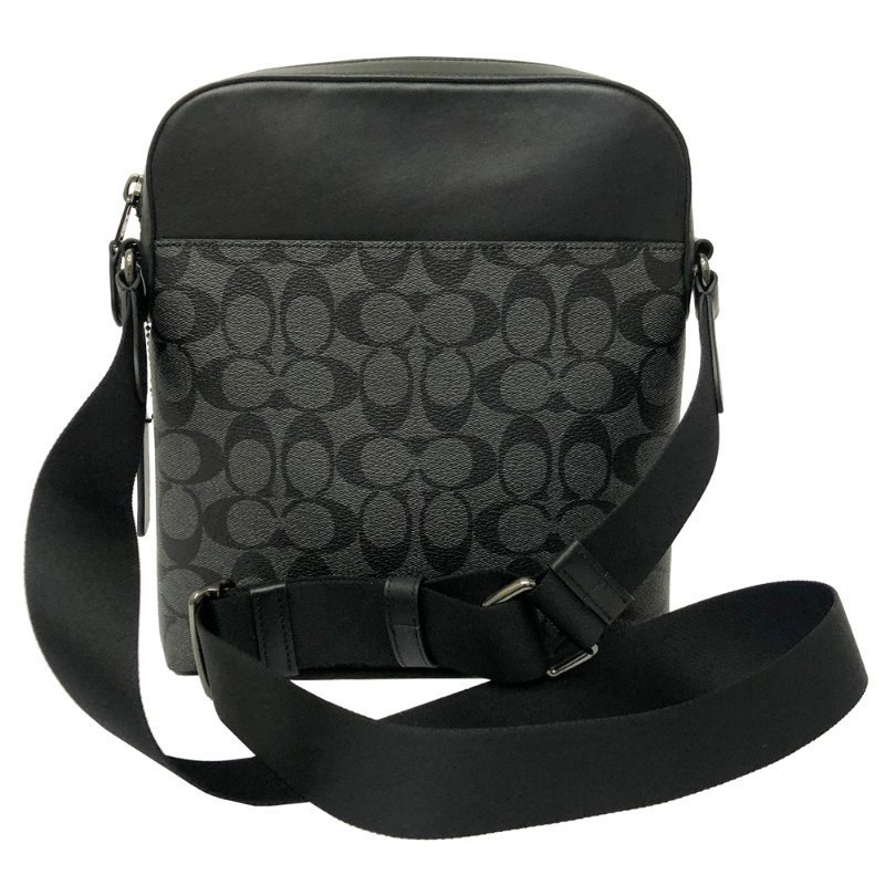 【全新】COACH C LOGO前拉鍊男款斜背包(黑灰)-2