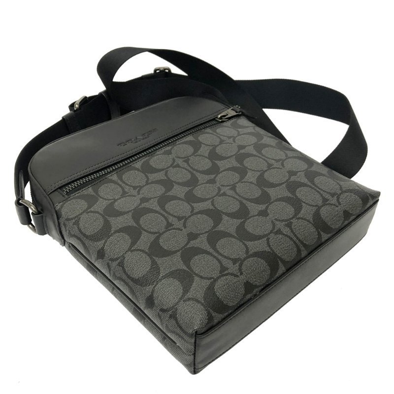 【全新】COACH C LOGO前拉鍊男款斜背包(黑灰)-3