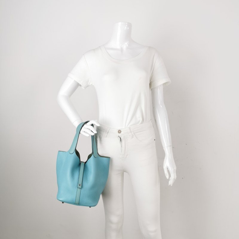 Hermes Picotin菜籃子包22手提包Clemence(TC)牛皮銀扣3P馬卡龍藍T刻-1