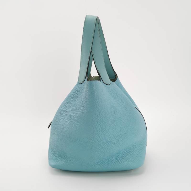 Hermes Picotin菜籃子包22手提包Clemence(TC)牛皮銀扣3P馬卡龍藍T刻-2