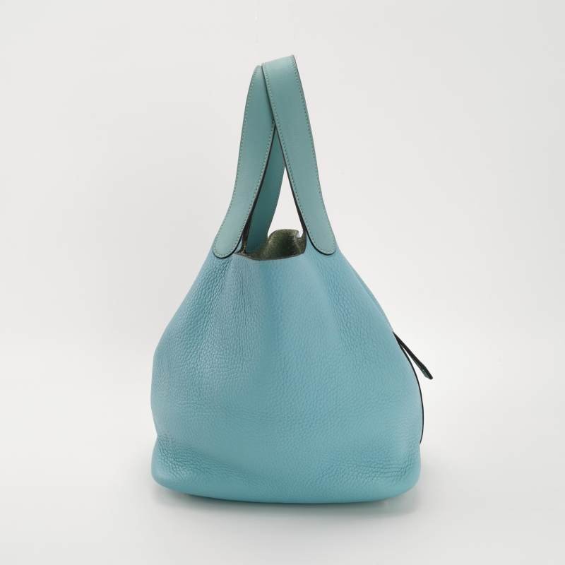 Hermes Picotin菜籃子包22手提包Clemence(TC)牛皮銀扣3P馬卡龍藍T刻-3