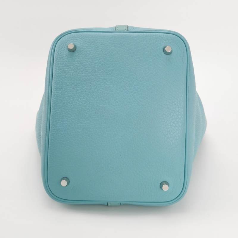 Hermes Picotin菜籃子包22手提包Clemence(TC)牛皮銀扣3P馬卡龍藍T刻-5