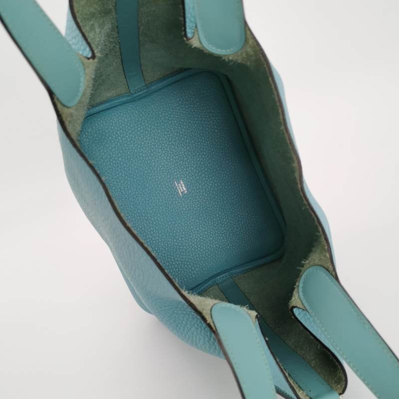 Hermes Picotin菜籃子包22手提包Clemence(TC)牛皮銀扣3P馬卡龍藍T刻-6