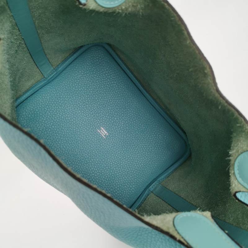 Hermes Picotin菜籃子包22手提包Clemence(TC)牛皮銀扣3P馬卡龍藍T刻-7