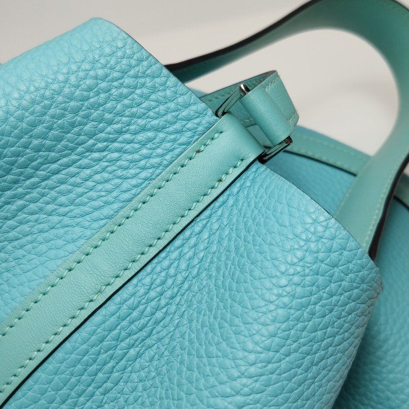 Hermes Picotin菜籃子包22手提包Clemence(TC)牛皮銀扣3P馬卡龍藍T刻-13