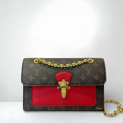 LV VICTOIRE 原花拼接櫻桃紅牛皮肩背包 M41731