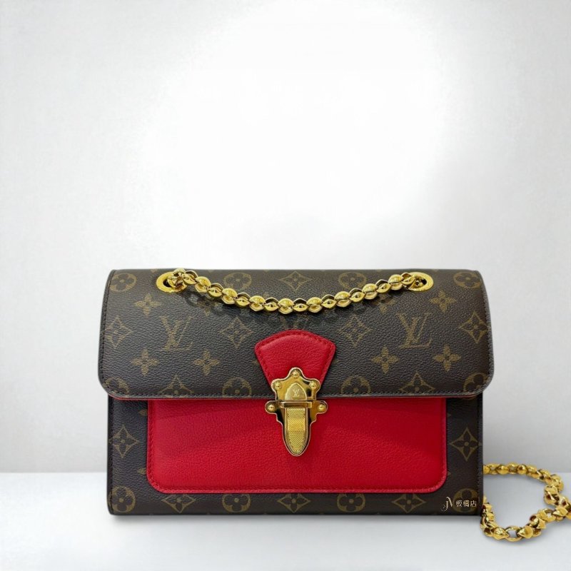 LV VICTOIRE 原花拼接櫻桃紅牛皮肩背包 M41731-0