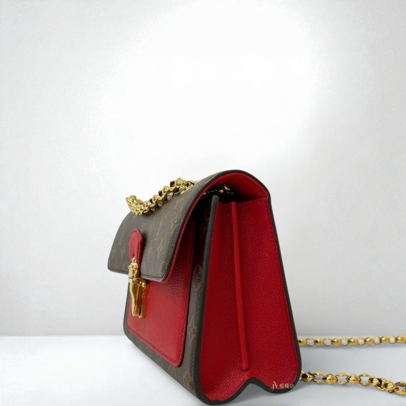 LV VICTOIRE 原花拼接櫻桃紅牛皮肩背包 M41731-1