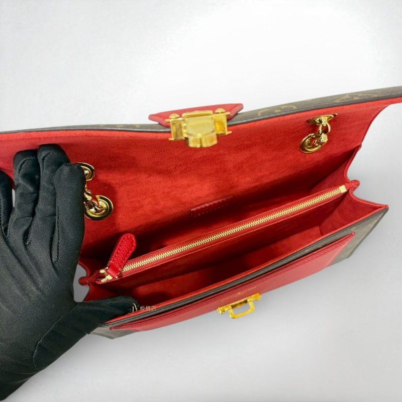 LV VICTOIRE 原花拼接櫻桃紅牛皮肩背包 M41731-5