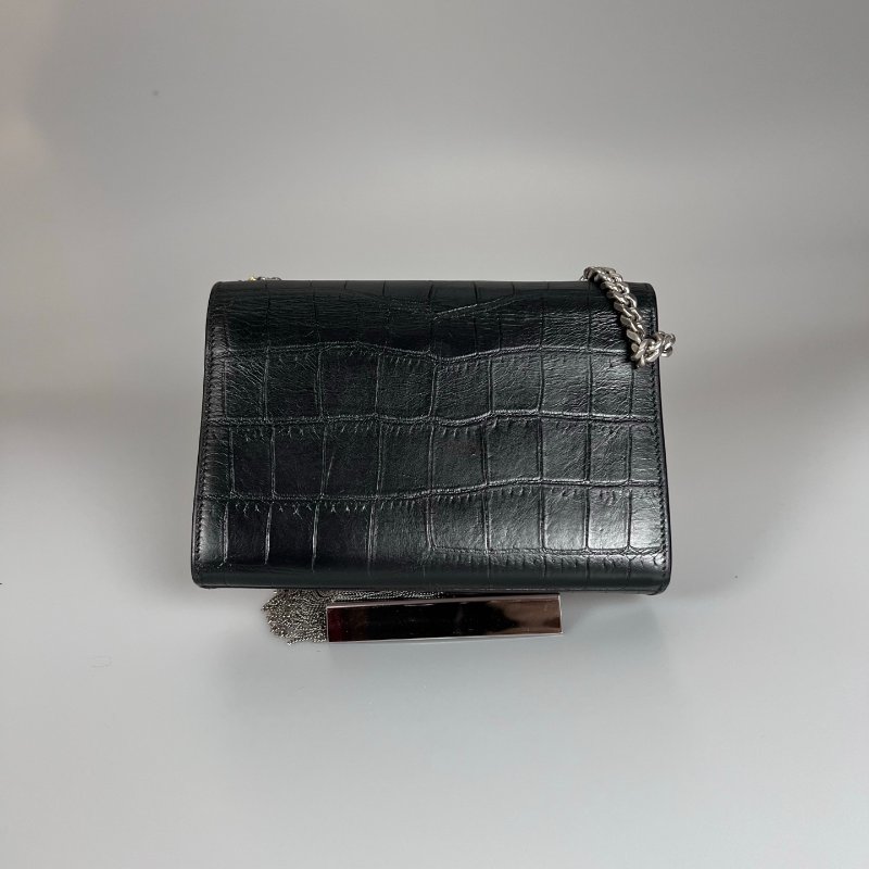 YSL 354120  黑鱷魚壓紋KATE銀鍊包-1