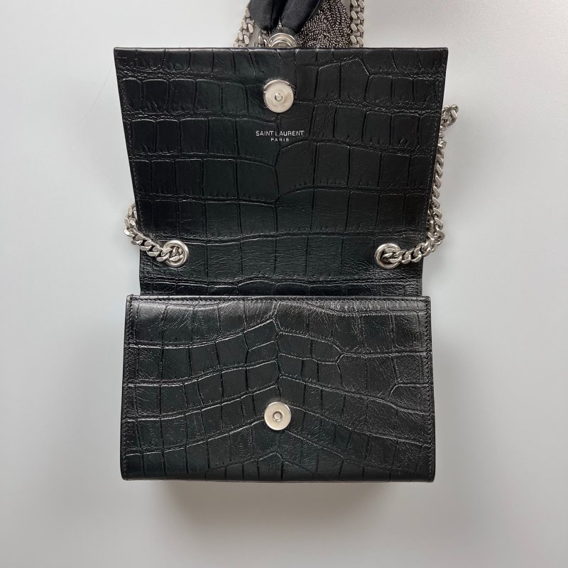 YSL 354120  黑鱷魚壓紋KATE銀鍊包-5