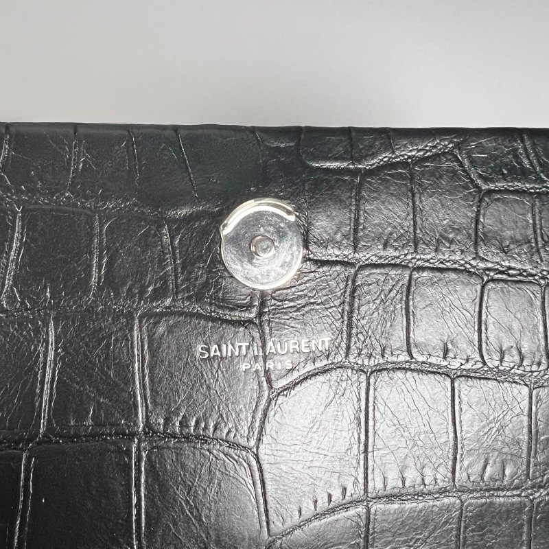 YSL 354120  黑鱷魚壓紋KATE銀鍊包-7