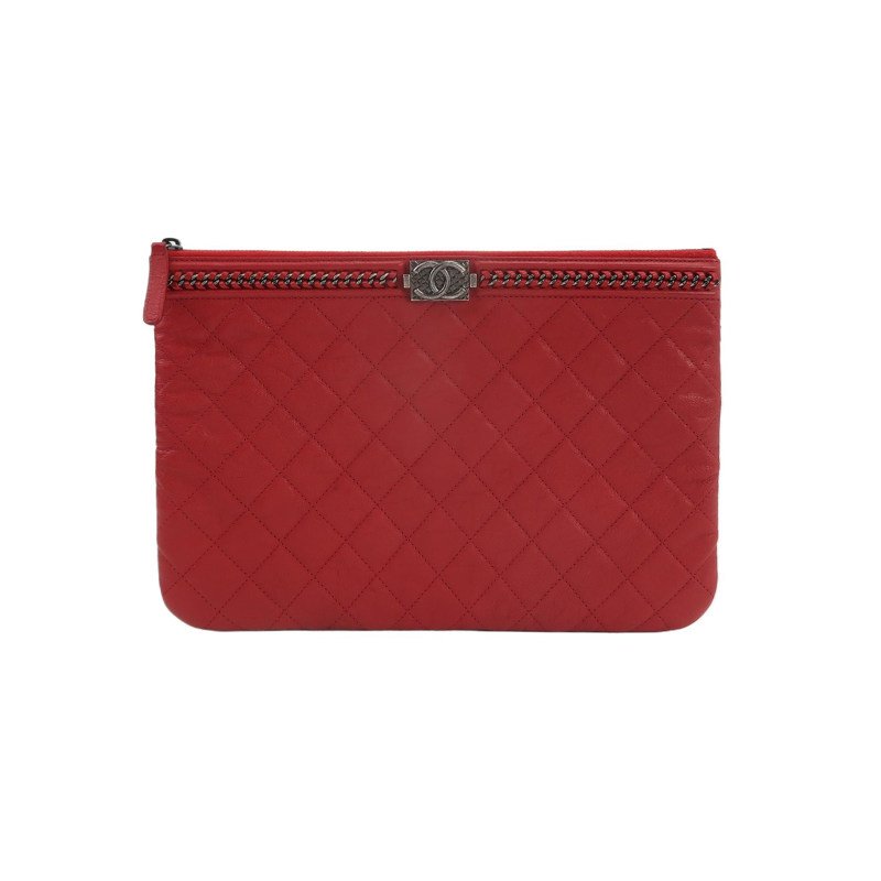 Chanel Boy Bag牛皮純色菱格絎縫方形雙C鎖扣手拿包-0