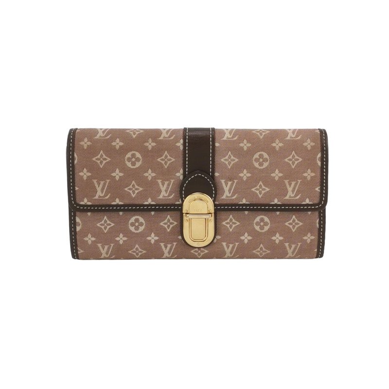 Louis Vuitton(LV)Sarah莎拉牛皮帆布老花金屬扣錢包-0