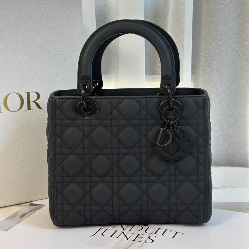 DIOR Lady dior 藤格紋戴妃包 - 中號So black-0