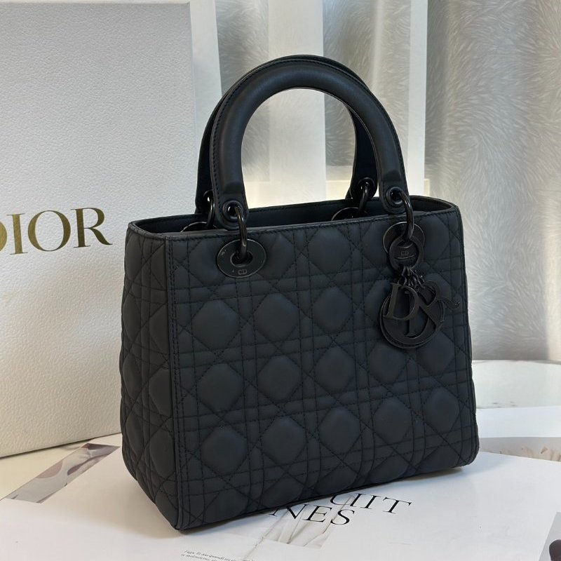DIOR Lady dior 藤格紋戴妃包 - 中號So black-2