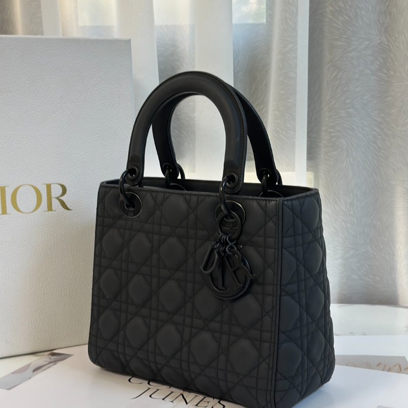 DIOR Lady dior 藤格紋戴妃包 - 中號So black-3