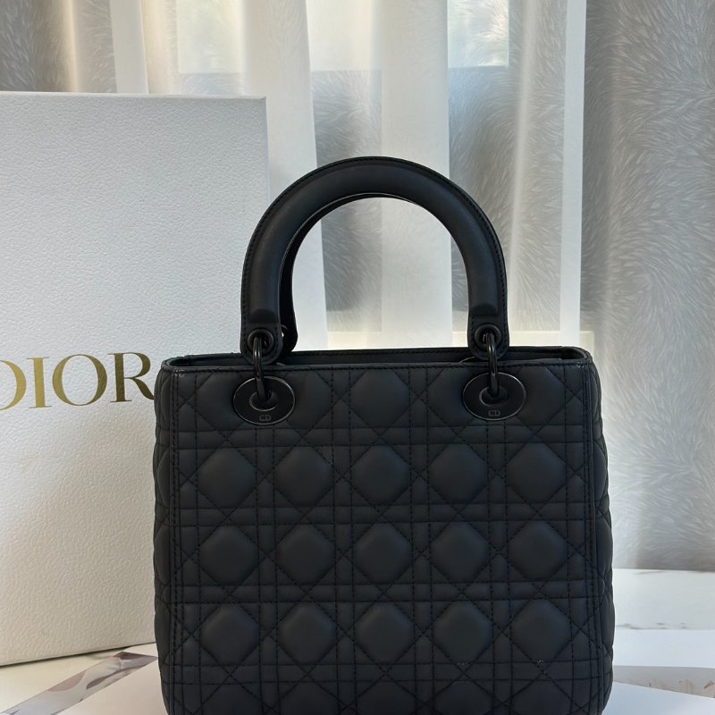 DIOR Lady dior 藤格紋戴妃包 - 中號So black-4