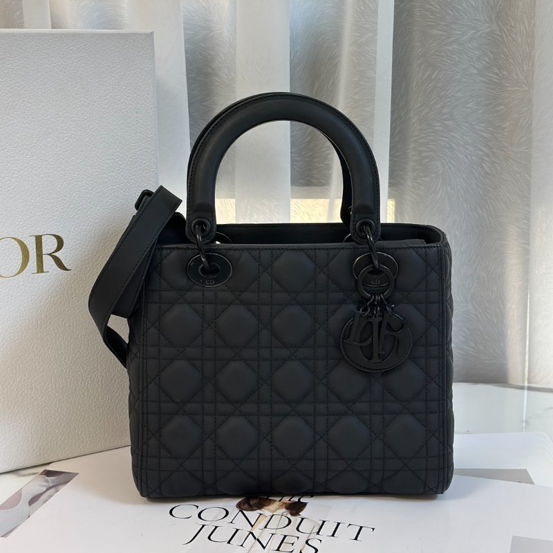 DIOR Lady dior 藤格紋戴妃包 - 中號So black-7