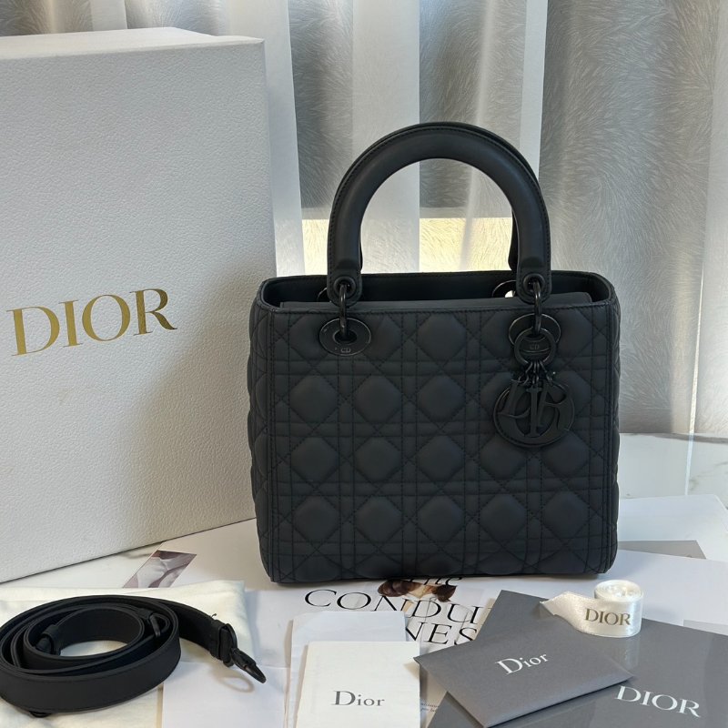 DIOR Lady dior 藤格紋戴妃包 - 中號So black-8