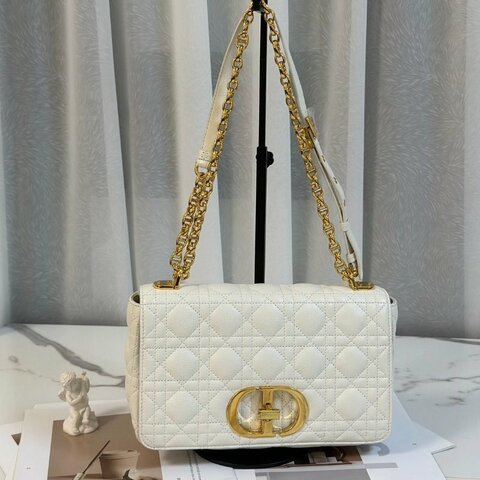 DIOR Caro藤格紋斜背包 - 中號白金