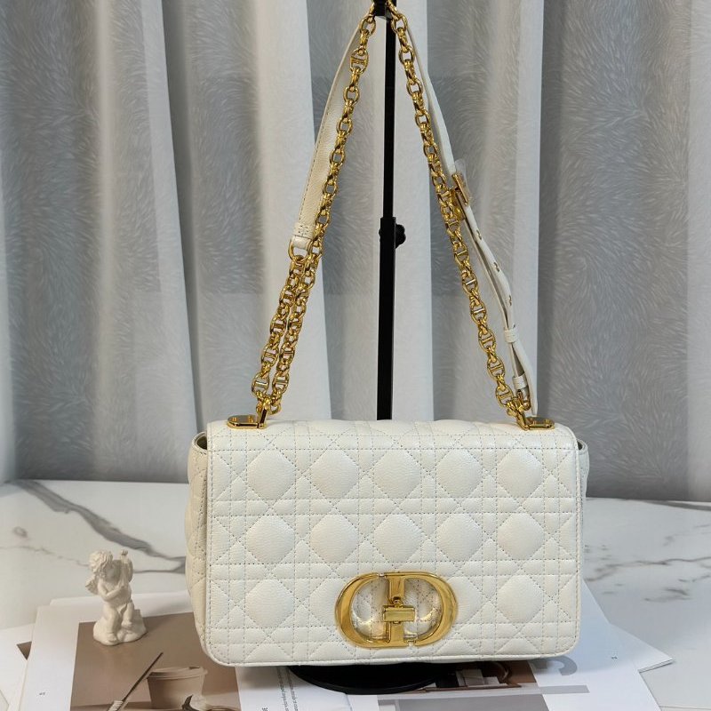 DIOR Caro藤格紋斜背包 - 中號白金-0