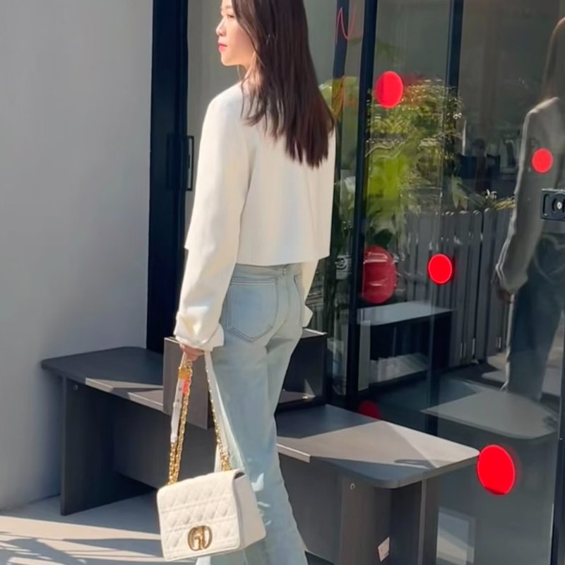 DIOR Caro藤格紋斜背包 - 中號白金-1