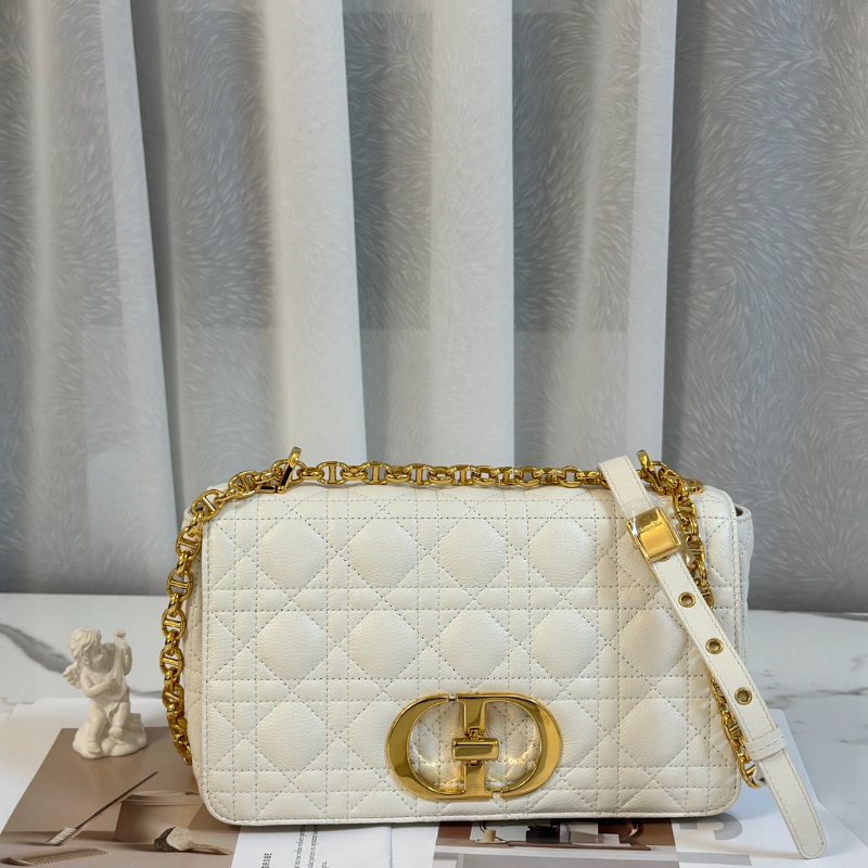 DIOR Caro藤格紋斜背包 - 中號白金-4