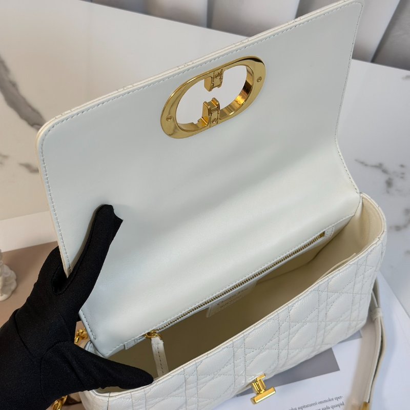 DIOR Caro藤格紋斜背包 - 中號白金-7