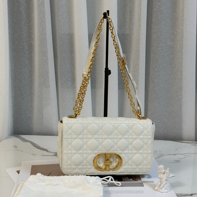 DIOR Caro藤格紋斜背包 - 中號白金-9