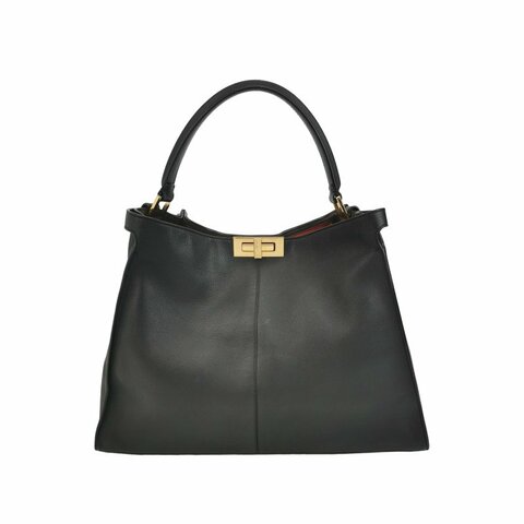 Fendi Peekaboo躲貓貓牛皮純色扭鎖單肩包