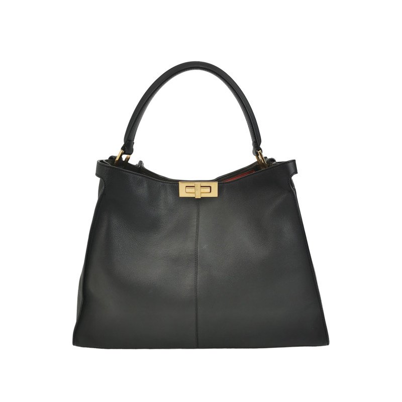 Fendi Peekaboo躲貓貓牛皮純色扭鎖單肩包-0