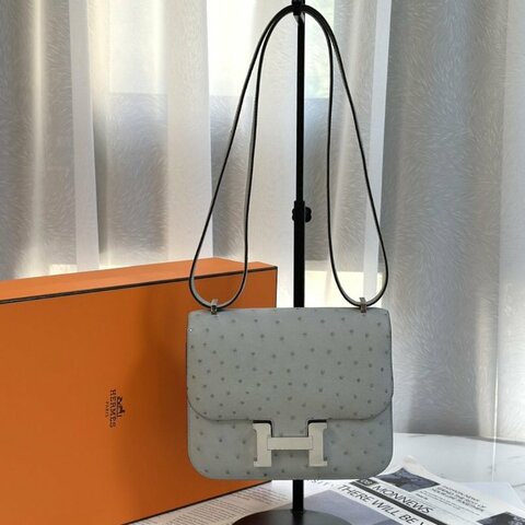 HERMES Mini constance 19 - 鴕鳥皮冰川藍銀 W