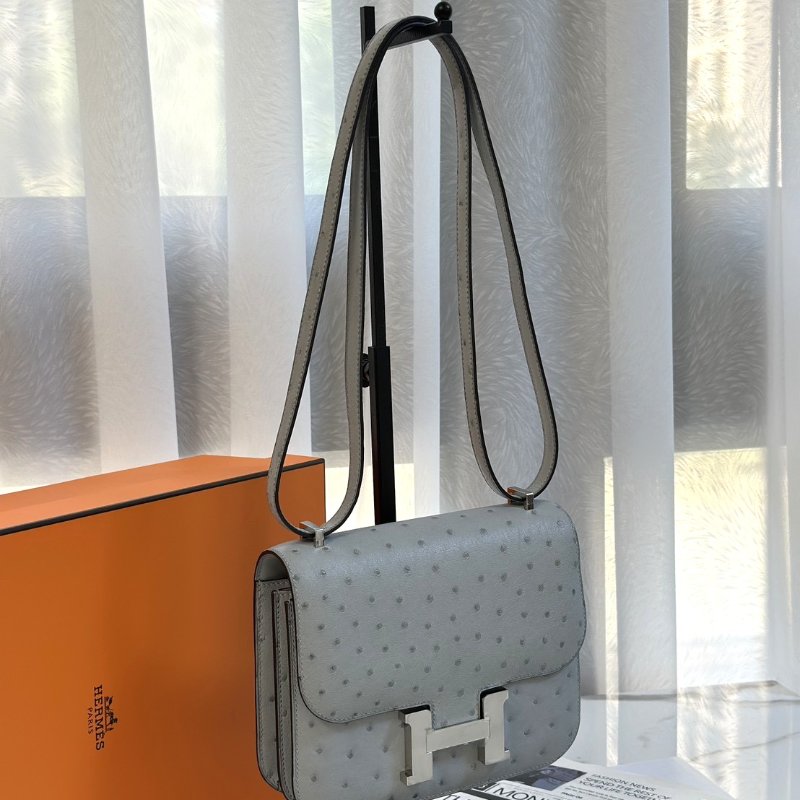 HERMES Mini constance 19 - 鴕鳥皮冰川藍銀 W-2