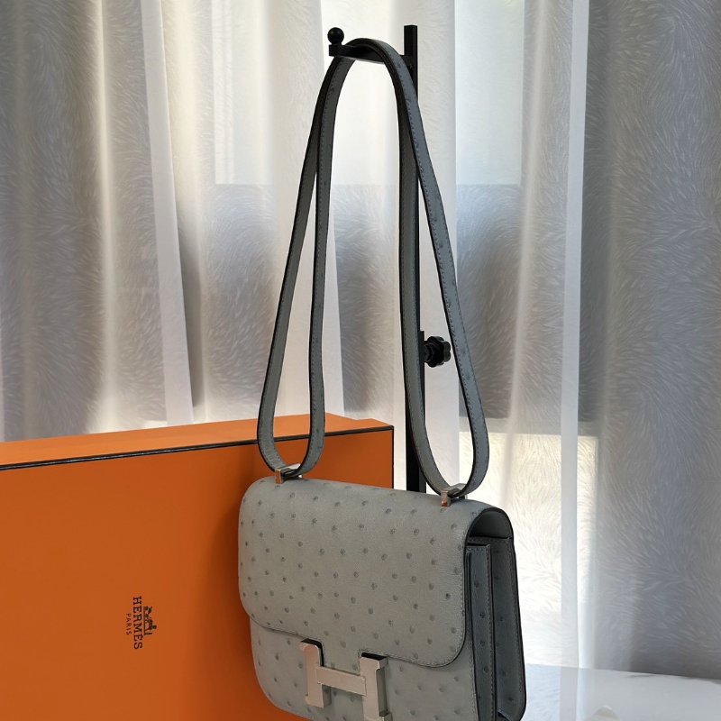 HERMES Mini constance 19 - 鴕鳥皮冰川藍銀 W-3