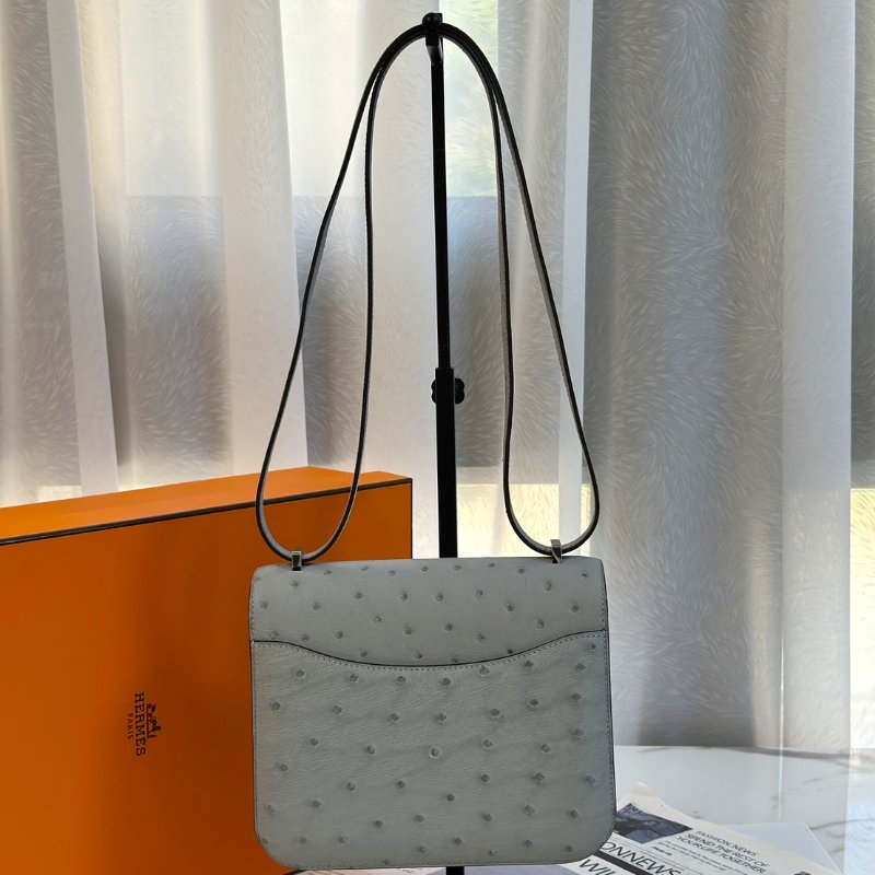 HERMES Mini constance 19 - 鴕鳥皮冰川藍銀 W-4