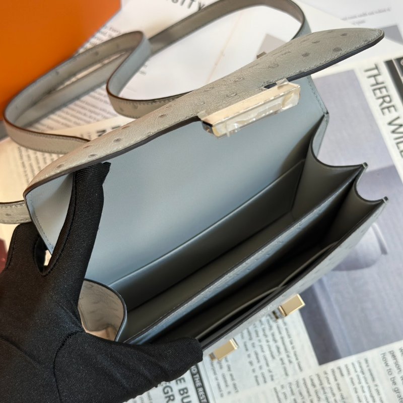 HERMES Mini constance 19 - 鴕鳥皮冰川藍銀 W-7