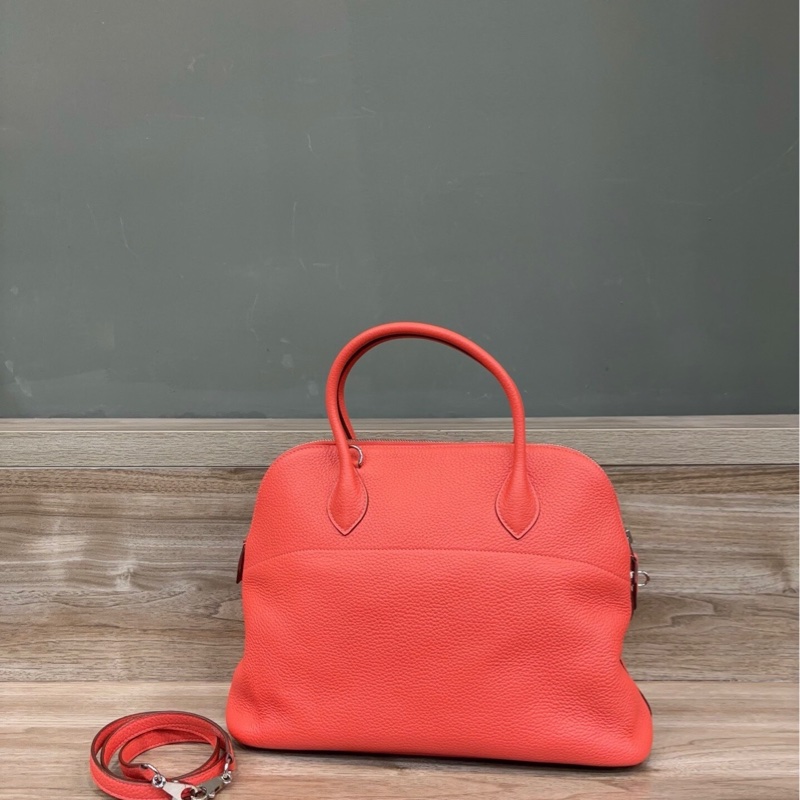 近新閒置 9.9成新 愛馬仕Hermès Bolide 手提/肩背包 紅橘色 銀扣 附背帶 R刻-1